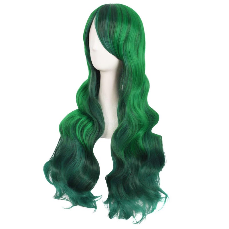 MapofBeauty 28 Inch/70 cm Beautiful Long Wavy Harajuku Style Cosplay Side Bangs Wigs (Lake Green/Grass Green) - Image 3